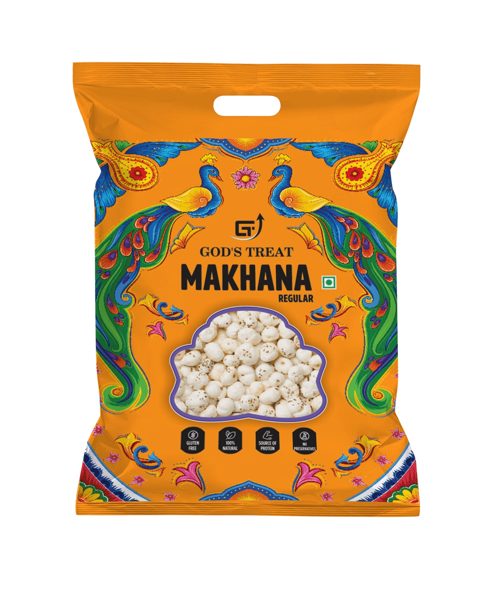 GOD'S TREAT Regular Raw Phool Makhana 250g | Pack of 1 | Healthy Regular Foxnuts | Organic | Gluten-Free | Protein-Rich & Natural Superfood
