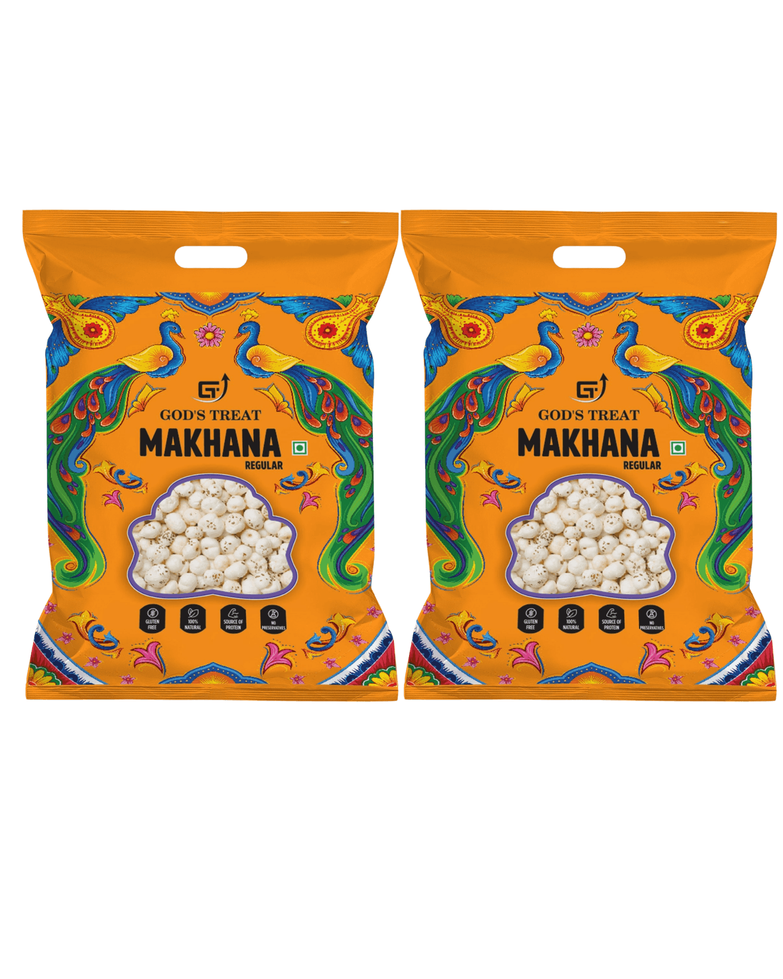 GOD'S TREAT Regular Raw Phool Makhana 250g | Pack of 2 | Healthy Regular Foxnuts | Organic | Gluten-Free | Protein-Rich & Natural Superfood