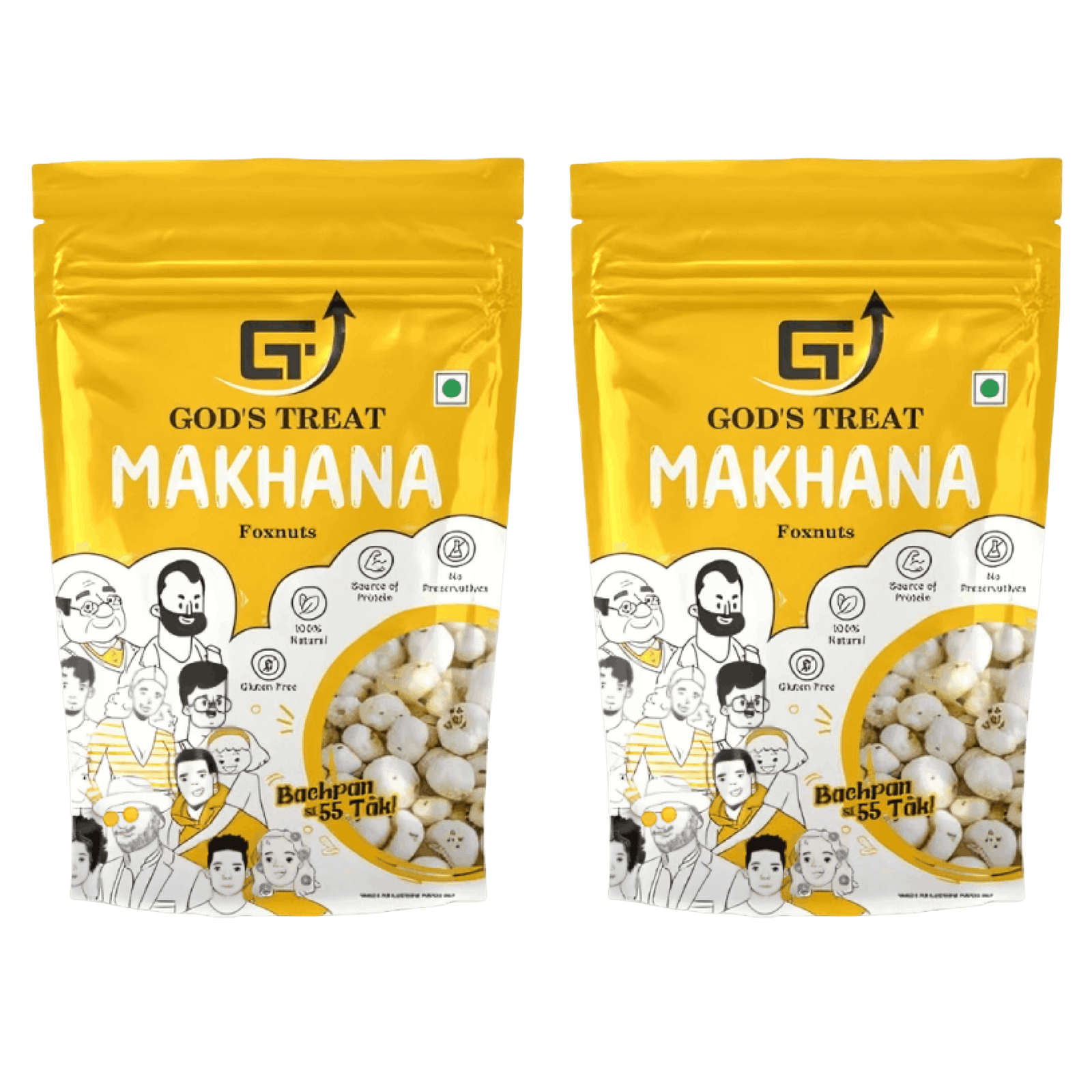 GOD'S TREAT Premium Makhana (Phool Makhana/Fox Nuts) 200g, Pack of 2 | Raw Jumbo Lotus Seeds | Healthy Cooking Snack | Rich in Protein, Fiber & Minerals | Gluten Free & Vegetarian