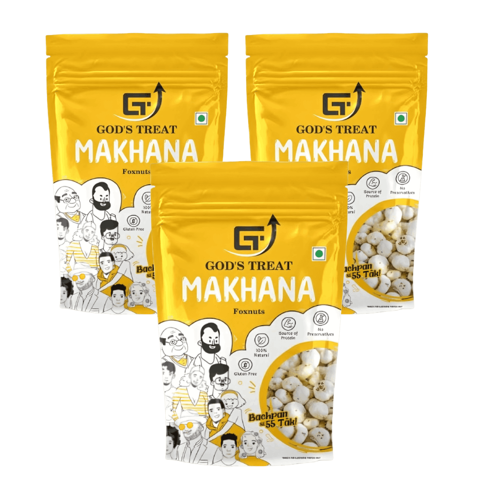 GOD'S TREAT Premium Makhana (Phool Makhana/Fox Nuts) 200g, Pack of 3 | Raw Jumbo Lotus Seeds | Healthy Cooking Snack | Rich in Protein, Fiber & Minerals | Gluten Free & Vegetarian