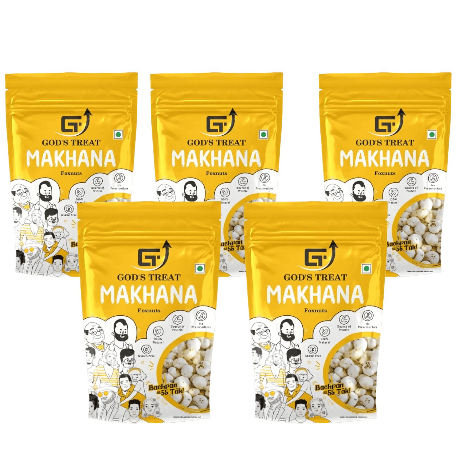 GOD'S TREAT Premium Makhana (Phool Makhana/Fox Nuts) 200g, Pack of 5 | Raw Jumbo Lotus Seeds | Healthy Cooking Snack | Rich in Protein, Fiber & Minerals | Gluten-Free & Vegetarian